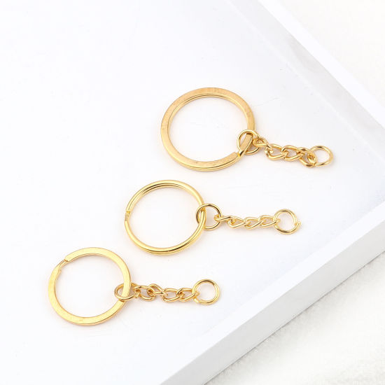 Image de Porte-Clés en Alliage de Fer Doré Plat-Rond 30 Pcs