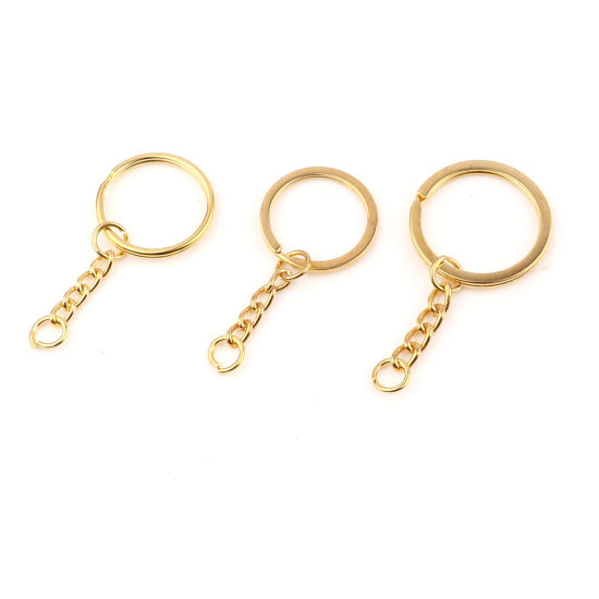 Image de Porte-Clés en Alliage de Fer Doré Plat-Rond 30 Pcs