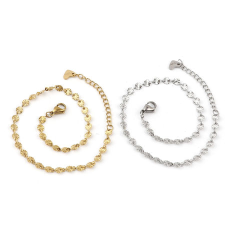 1 Piece Vacuum Plating Stainless Steel Anklet Round Carved Pattern 23cm(9") long