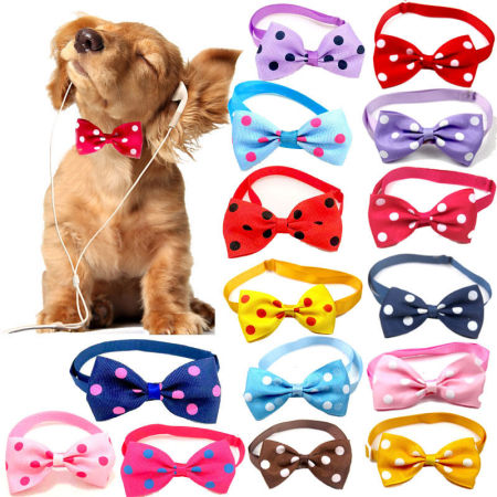Polyester Adjustable Dot Bow Tie Dog Collar Pet Supplies