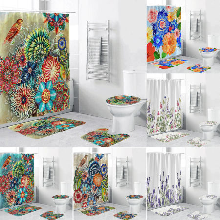 Flower Digital Printed Polyester Boho Chic Bohemia Waterproof Mildewproof Shower Curtain