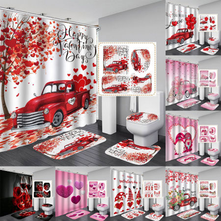 Love Heart Digital Printed Polyester Waterproof Mildewproof Shower Curtain