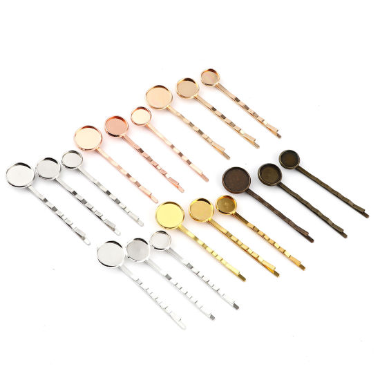 Image de Pinces à Cheveux en Cuivre+Alliage de Fer Rond Cabochon Rapportable (Convenable à 10mm Dia) 60mm x 12mm, 10 Pcs
