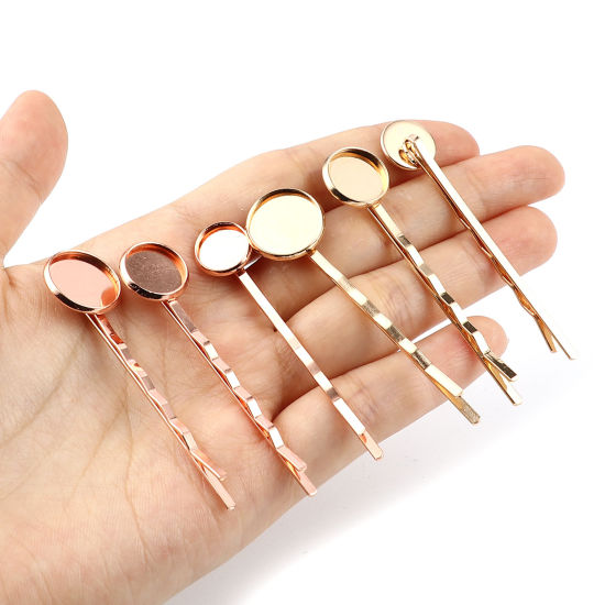 Image de Pinces à Cheveux en Cuivre+Alliage de Fer Rond Cabochon Rapportable (Convenable à 10mm Dia) 60mm x 12mm, 10 Pcs
