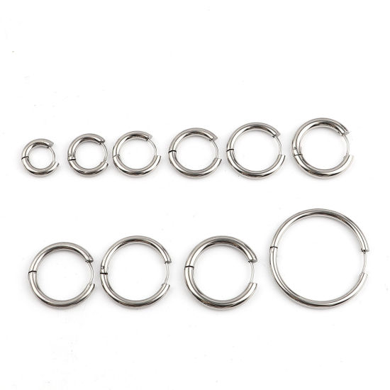 Picture of 304 Stainless Steel Hoop Earrings Round Silver Tone