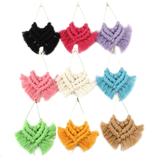 Image de Pendentifs Franges en Alliage de Zinc & Polyester Goutte d'Eau Multicolore Franges 90mm x 70mm, 2 Pcs