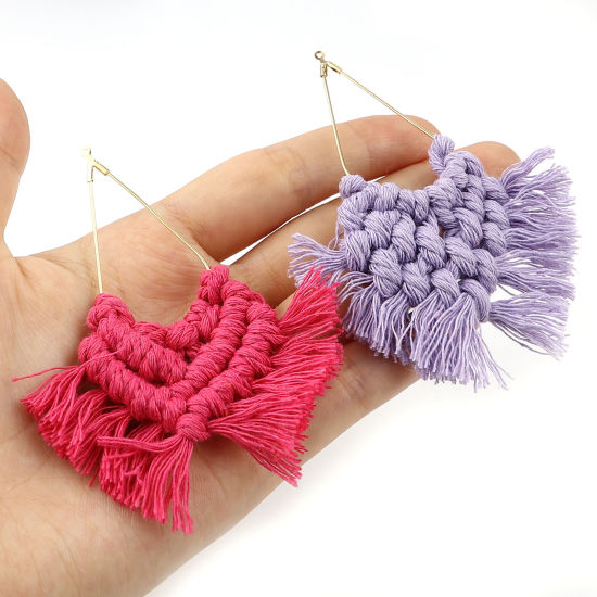 Image de Pendentifs Franges en Alliage de Zinc & Polyester Goutte d'Eau Multicolore Franges 90mm x 70mm, 2 Pcs