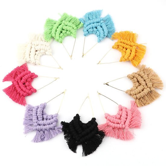 Image de Pendentifs Franges en Alliage de Zinc & Polyester Goutte d'Eau Multicolore Franges 90mm x 70mm, 2 Pcs