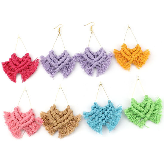 Image de Pendentifs Franges en Alliage de Zinc & Polyester Goutte d'Eau Multicolore Franges 90mm x 70mm, 2 Pcs