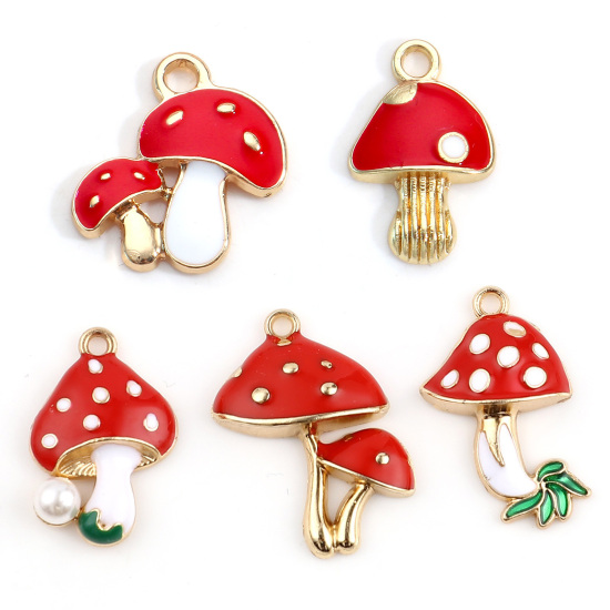 Immagine di Lega di Zinco Charms Fungo Smalto 10 Pz