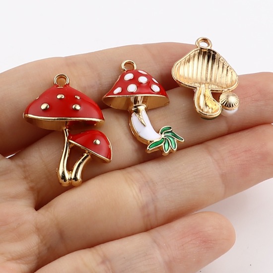 Immagine di Lega di Zinco Charms Fungo Smalto 10 Pz