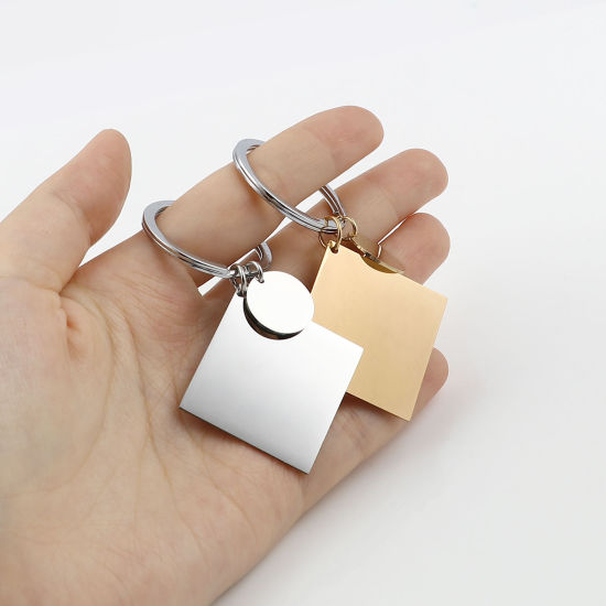 Immagine di Acciaio Inossidabile Anello Portachiavi Rombo Tondo Modifiche in bianco di timbratura 1 Pz