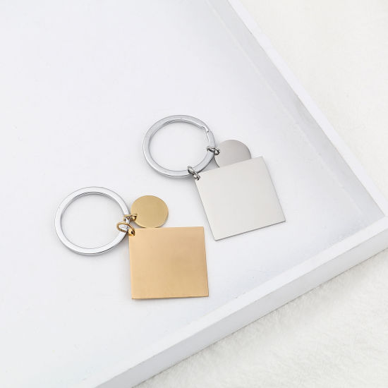Immagine di Acciaio Inossidabile Anello Portachiavi Rombo Tondo Modifiche in bianco di timbratura 1 Pz