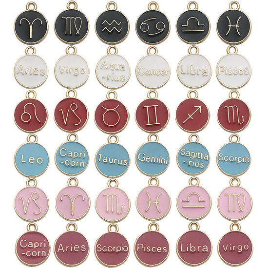 Immagine di Lega di Zinco Charms Tondo Costellazione Smalto 1 Serie