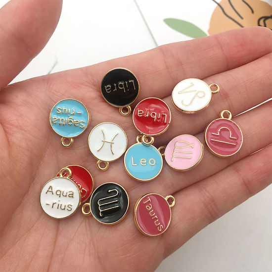Immagine di Lega di Zinco Charms Tondo Costellazione Smalto 1 Serie