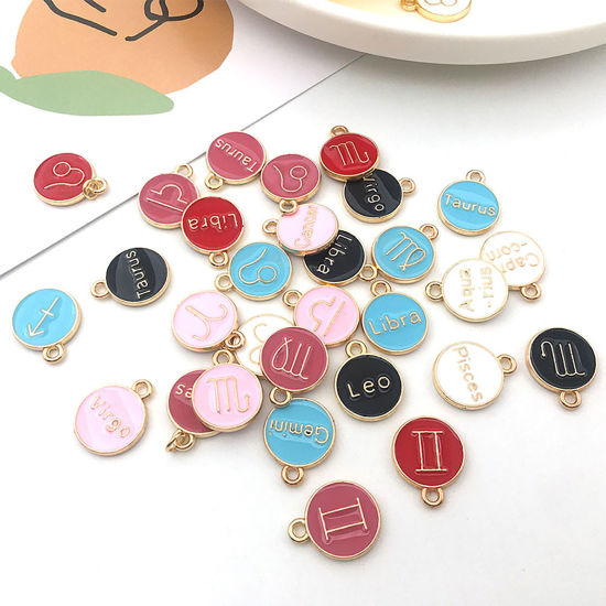 Immagine di Lega di Zinco Charms Tondo Costellazione Smalto 1 Serie