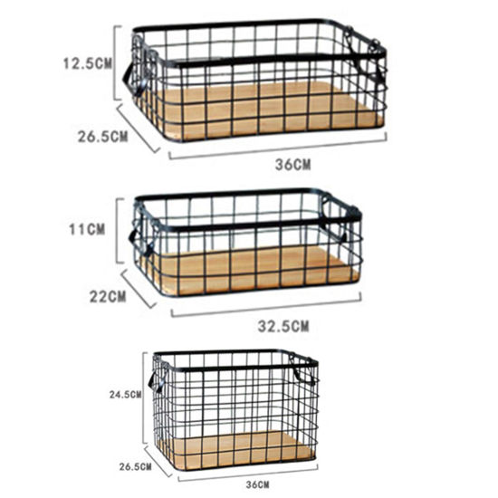 Image de Panier De Rangement En Grille En Fer Forgé Avec Planche De Bois