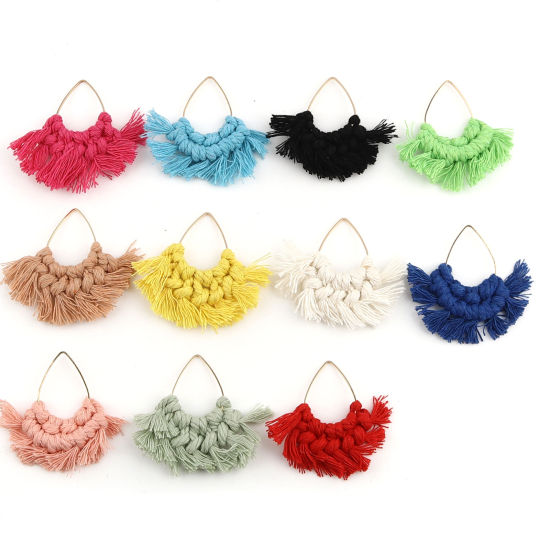 Image de Pendentifs Franges en Alliage de Zinc & Polyester Eventail Goutte d'Eau 2 Pcs