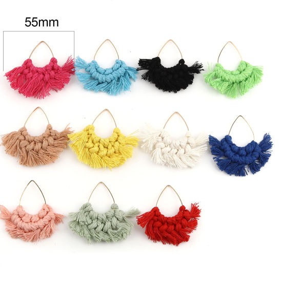 Image de Pendentifs Franges en Alliage de Zinc & Polyester Eventail Goutte d'Eau 2 Pcs