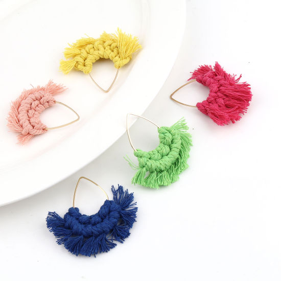 Image de Pendentifs Franges en Alliage de Zinc & Polyester Eventail Goutte d'Eau 2 Pcs