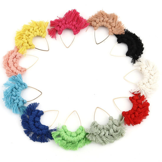 Image de Pendentifs Franges en Alliage de Zinc & Polyester Eventail Goutte d'Eau 2 Pcs