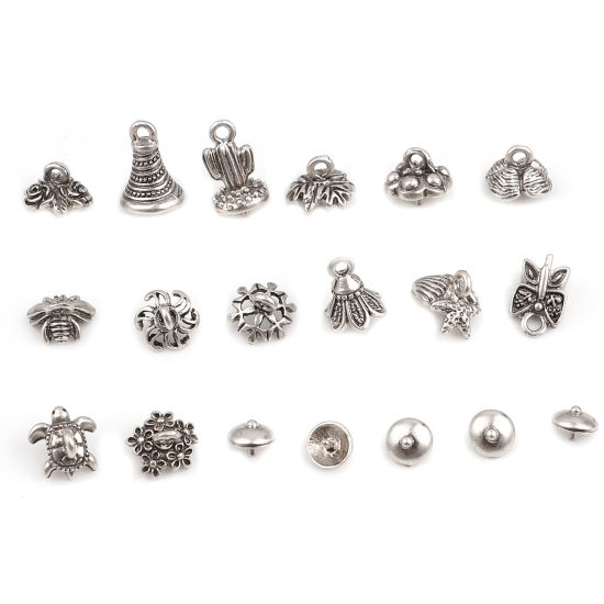 Immagine di Lega di Zinco Coppette Copriperla Tondo Argento Antico 10 Seri
