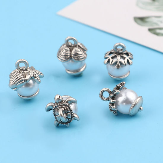 Immagine di Lega di Zinco Coppette Copriperla Tondo Argento Antico 10 Seri