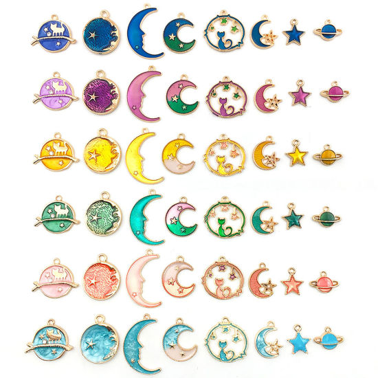 Изображение Цинковый Сплав галактика Подвески Луна половина Звезда 1 Комплект