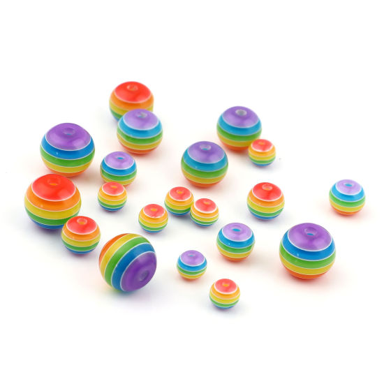 Image de Perles en Acrylique Rond Multicolore Rayées 200 Pcs