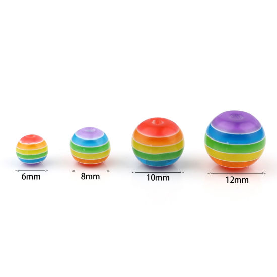 Image de Perles en Acrylique Rond Multicolore Rayées 200 Pcs