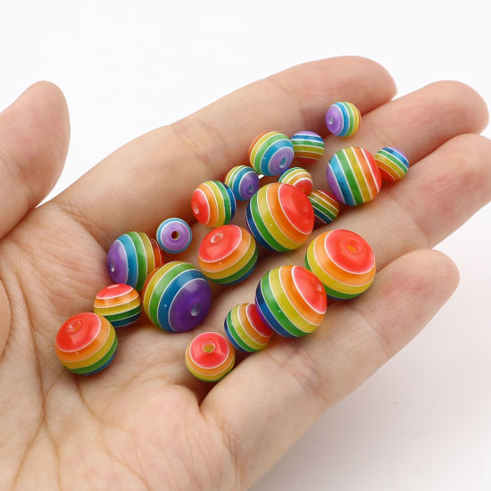 Image de Perles en Acrylique Rond Multicolore Rayées 200 Pcs