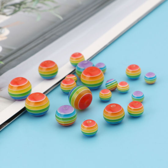 Image de Perles en Acrylique Rond Multicolore Rayées 200 Pcs