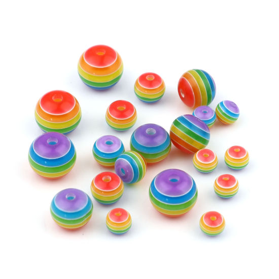 Image de Perles en Acrylique Rond Multicolore Rayées 200 Pcs