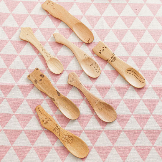 Image de Vaisselle de couverts en Bois Naturel Écologique avec cuillère en Bois Naturel Écologique pour enfants