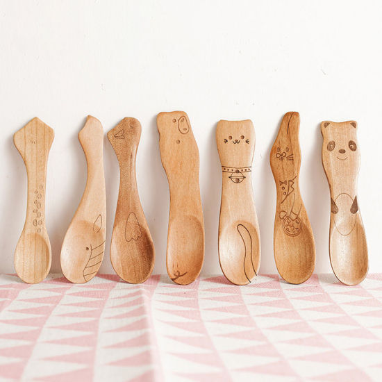 Image de Vaisselle de couverts en Bois Naturel Écologique avec cuillère en Bois Naturel Écologique pour enfants