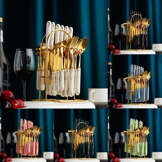 ステンレス鋼＆セラミックナイフフォークスプーンセット食器カトラリー食器 の画像