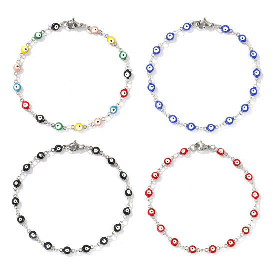 Image de Bracelets en Acier Inoxydable Rond Œil Mauvais Émail 1 Pièce