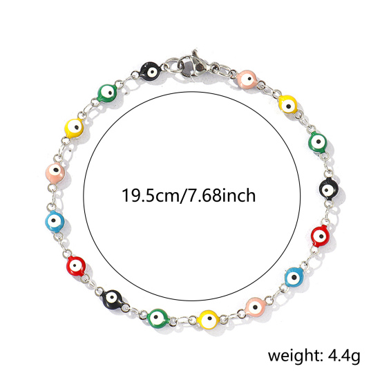 Image de Bracelets en Acier Inoxydable Rond Œil Mauvais Émail 1 Pièce