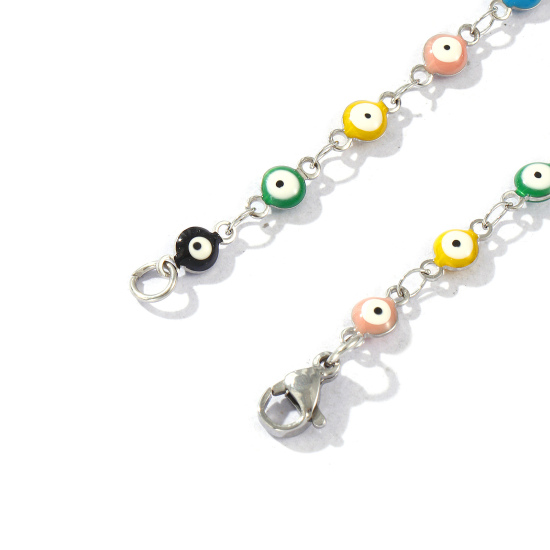 Image de Bracelets en Acier Inoxydable Rond Œil Mauvais Émail 1 Pièce