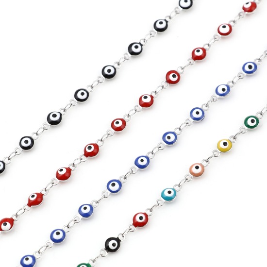 Image de Bracelets en Acier Inoxydable Rond Œil Mauvais Émail 1 Pièce