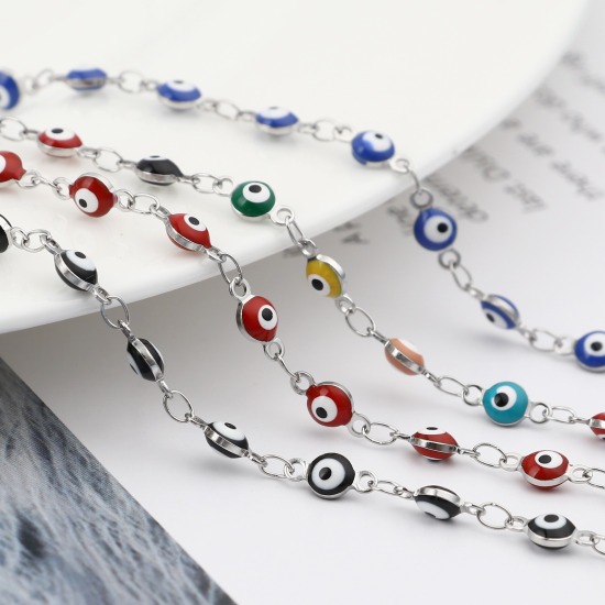 Image de Bracelets en Acier Inoxydable Rond Œil Mauvais Émail 1 Pièce