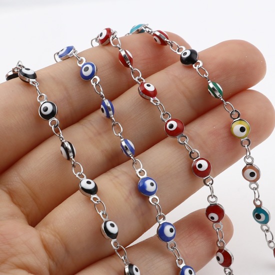 Image de Bracelets en Acier Inoxydable Rond Œil Mauvais Émail 1 Pièce