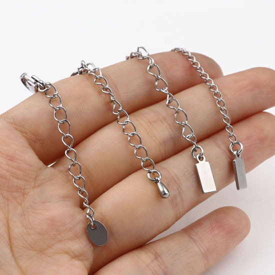 ステンレス鋼 アジャスターチェーンネックレスブレスレット用 シルバートーン ロブスタークラスプ 6cm長さ、 5 本 の画像