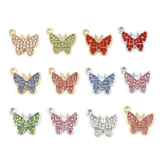 Picture of Zinc Based Alloy Insect Charms Butterfly Animal Micro Pave Multicolor Rhinestone 17mm x 15mm