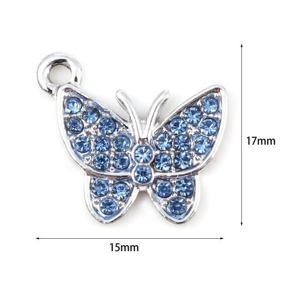 Picture of Zinc Based Alloy Insect Charms Butterfly Animal Micro Pave Multicolor Rhinestone 17mm x 15mm
