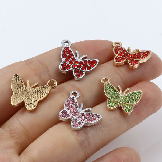 Picture of Zinc Based Alloy Insect Charms Butterfly Animal Micro Pave Multicolor Rhinestone 17mm x 15mm