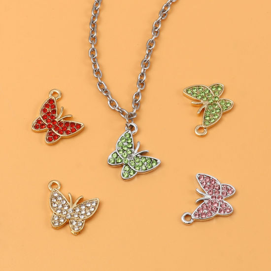 Picture of Zinc Based Alloy Insect Charms Butterfly Animal Micro Pave Multicolor Rhinestone 17mm x 15mm