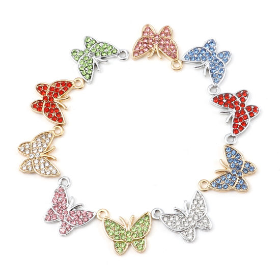 Picture of Zinc Based Alloy Insect Charms Butterfly Animal Micro Pave Multicolor Rhinestone 17mm x 15mm