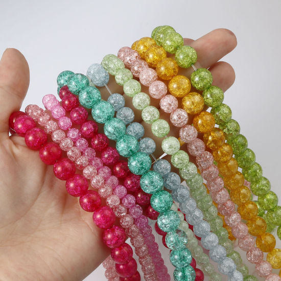 Image de Perles en Verre Rond Multicolore Motifs Fissurés 1 Enfilade