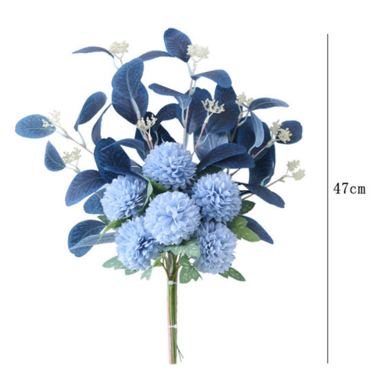 Image de Décoration de maison de feuille d'eucalyptus de fleur de pompon de simulation de fausse soie